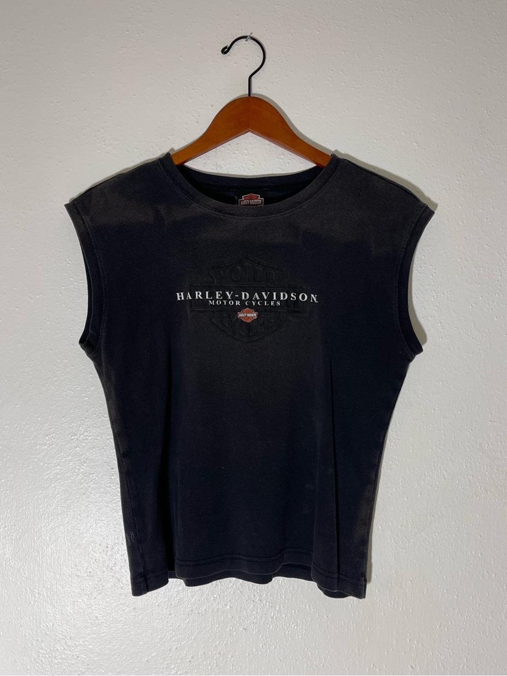 Y2K Harley-Davidson Sun Faded Black Sleeveless Logo Tee